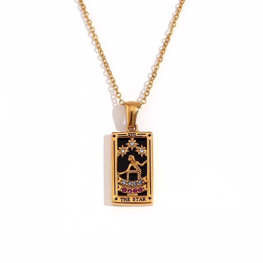 The Star - 18K Gold Plated Tarot Card Pendant Necklace - Tarot Treasures