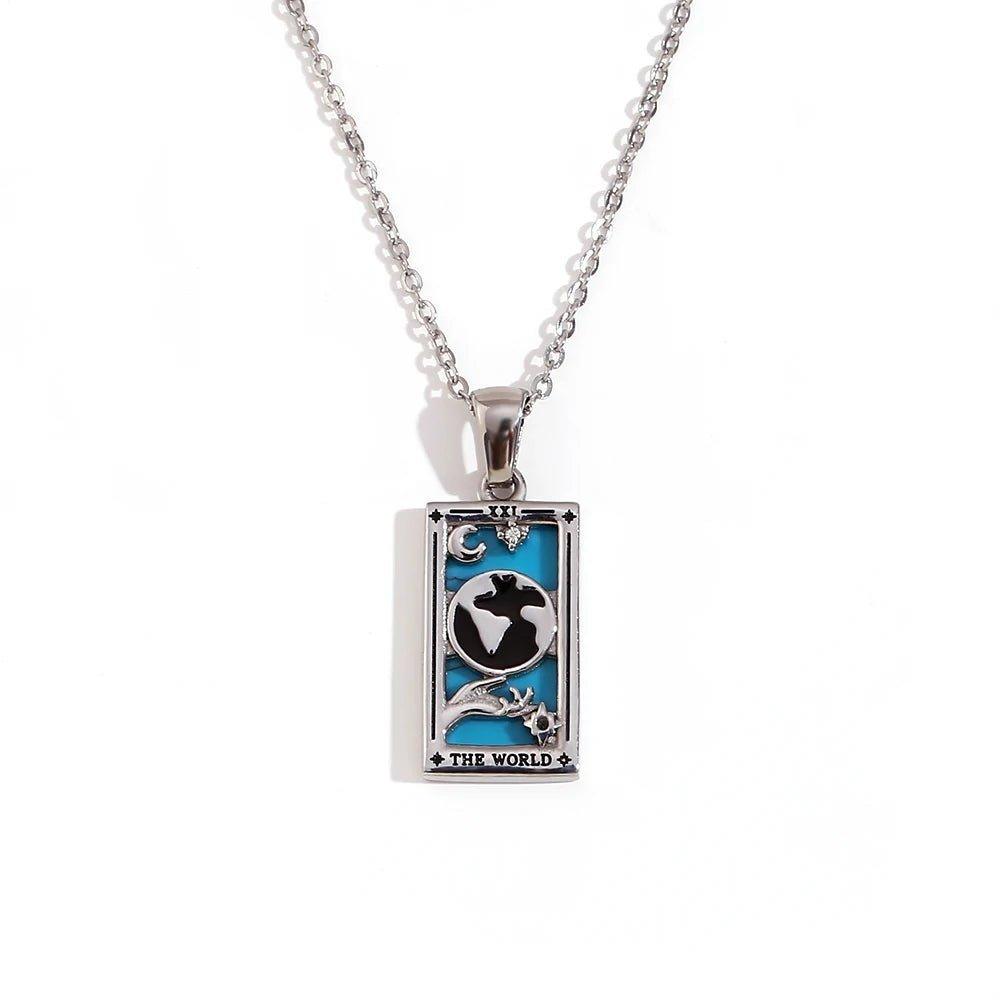 The World - Silver Tarot Card Pendant Necklace - Tarot Treasures
