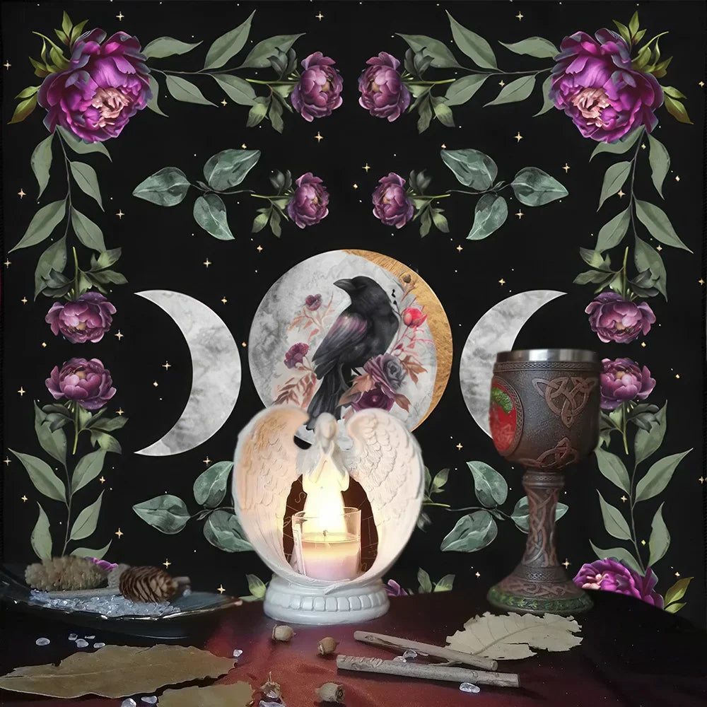 Triple Moon Raven Altar and Table Cloth - Tarot Treasures