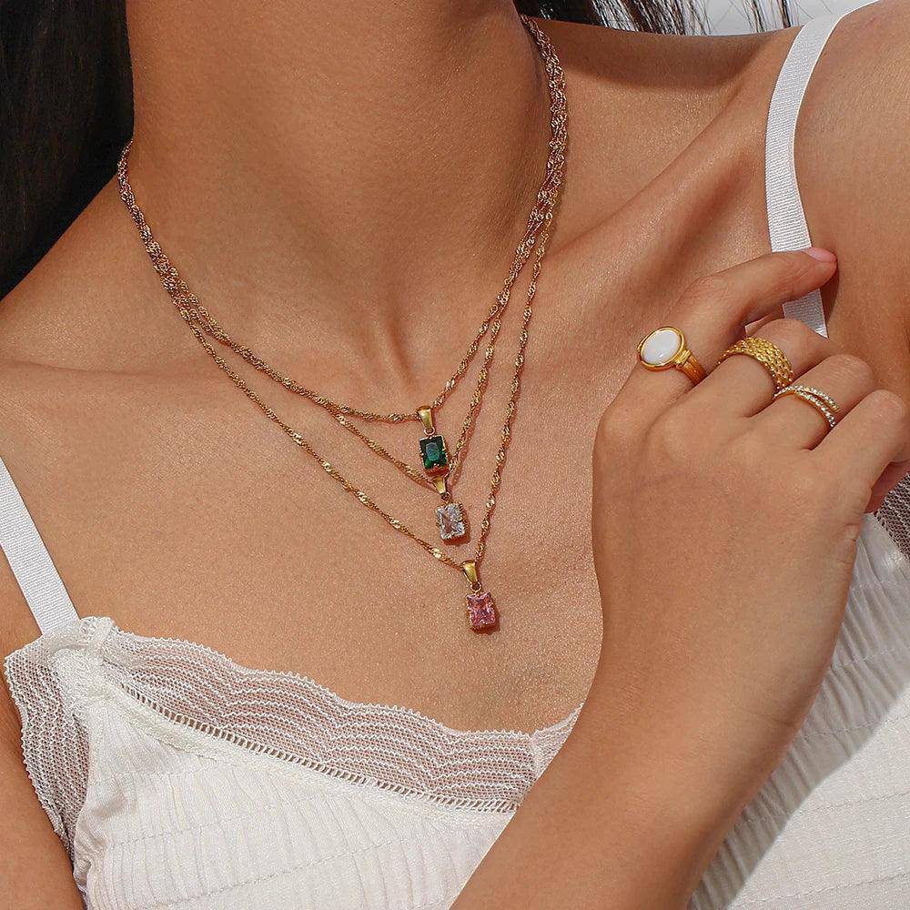 Dainty Rectangle Stainless Steel Tarnish Free Pendant Necklaces - Tarot Treasures