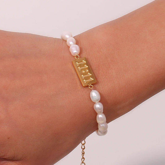 11:11 Angel Number Charm Faux Pearl Tarnish Free Bracelet - Tarot Treasures