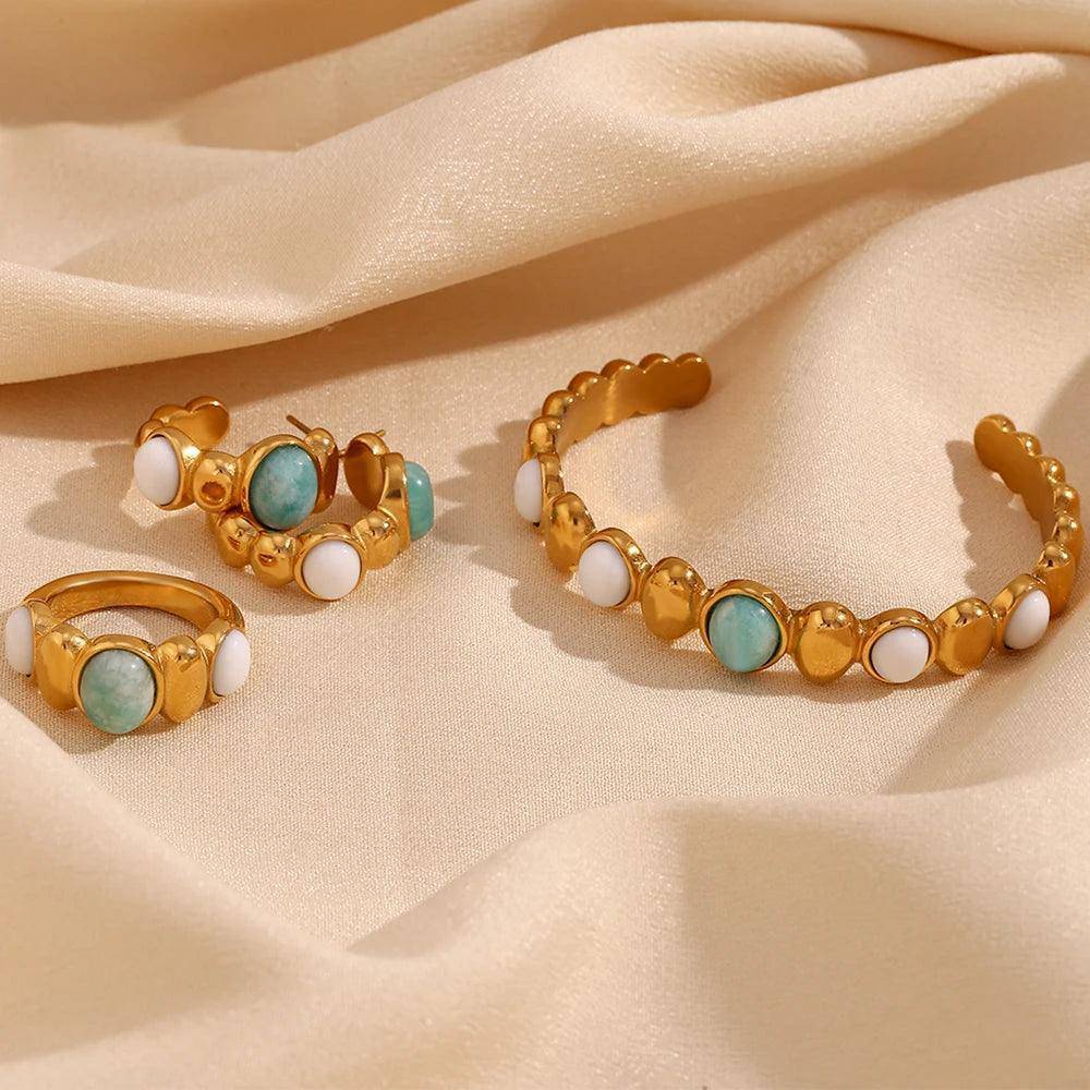 18K Gold Plated Amazonite Stone Stainless Steel Tarnish Free Jewellery Set - Tarot Treasures