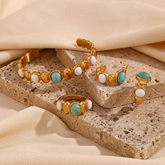 18K Gold Plated Amazonite Stone Stainless Steel Tarnish Free Jewellery Set - Tarot Treasures