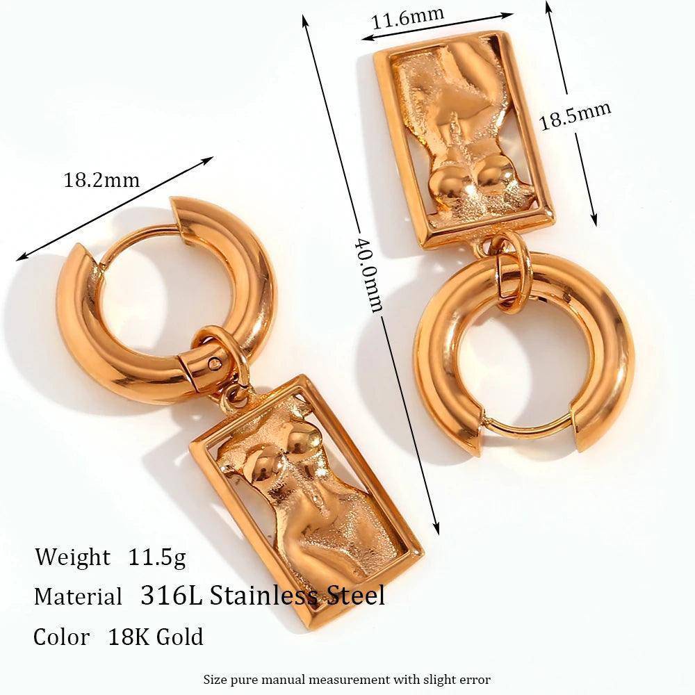 18K Gold Plated Artistic Female Body Charm Chunky Tarnish Free Hoop Earrings - Tarot Treasures