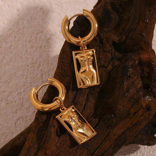 18K Gold Plated Artistic Female Body Charm Chunky Tarnish Free Hoop Earrings - Tarot Treasures