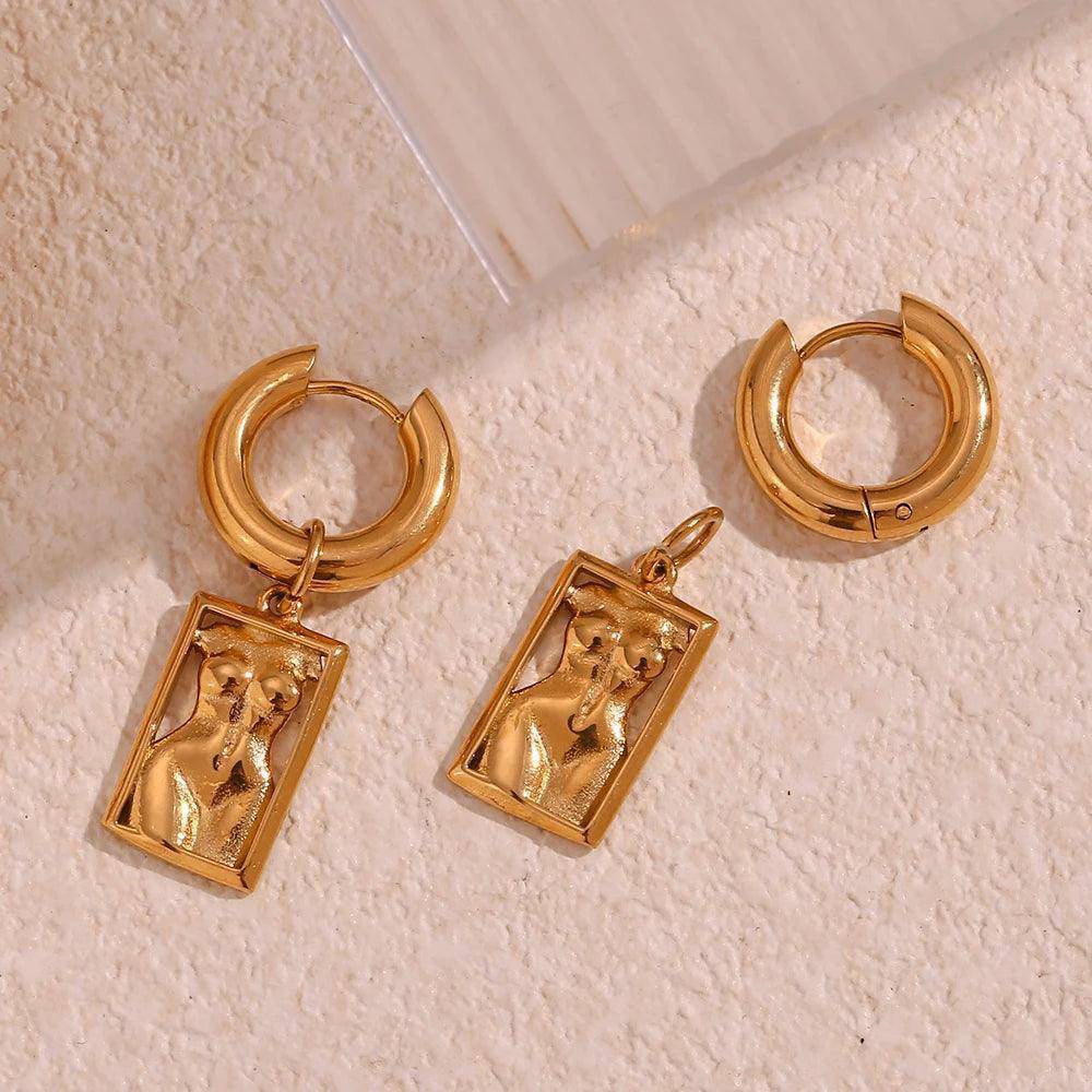 18K Gold Plated Artistic Female Body Charm Chunky Tarnish Free Hoop Earrings - Tarot Treasures