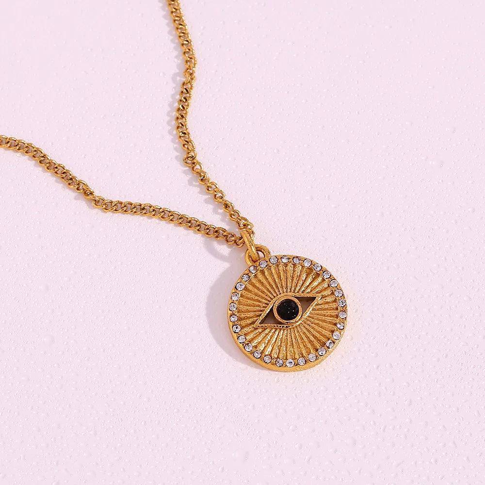 18K Gold Plated Black Evil Eye Stainless Steel Tarnish Free Pendant Necklace - Tarot Treasures
