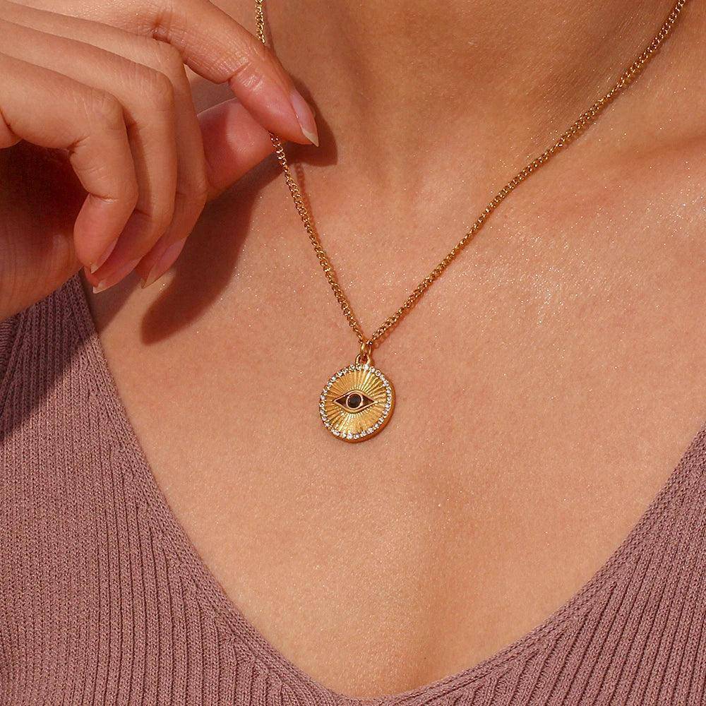 18K Gold Plated Black Evil Eye Stainless Steel Tarnish Free Pendant Necklace - Tarot Treasures
