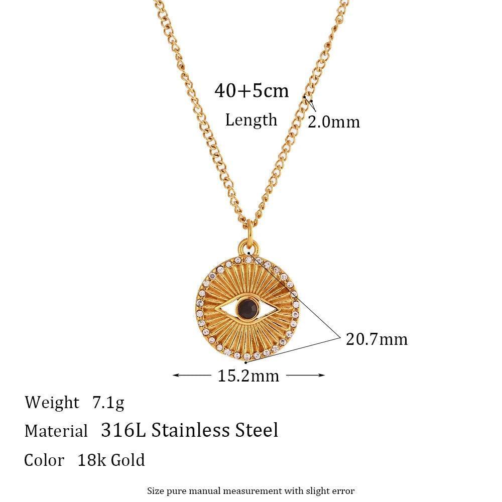 18K Gold Plated Black Evil Eye Stainless Steel Tarnish Free Pendant Necklace - Tarot Treasures