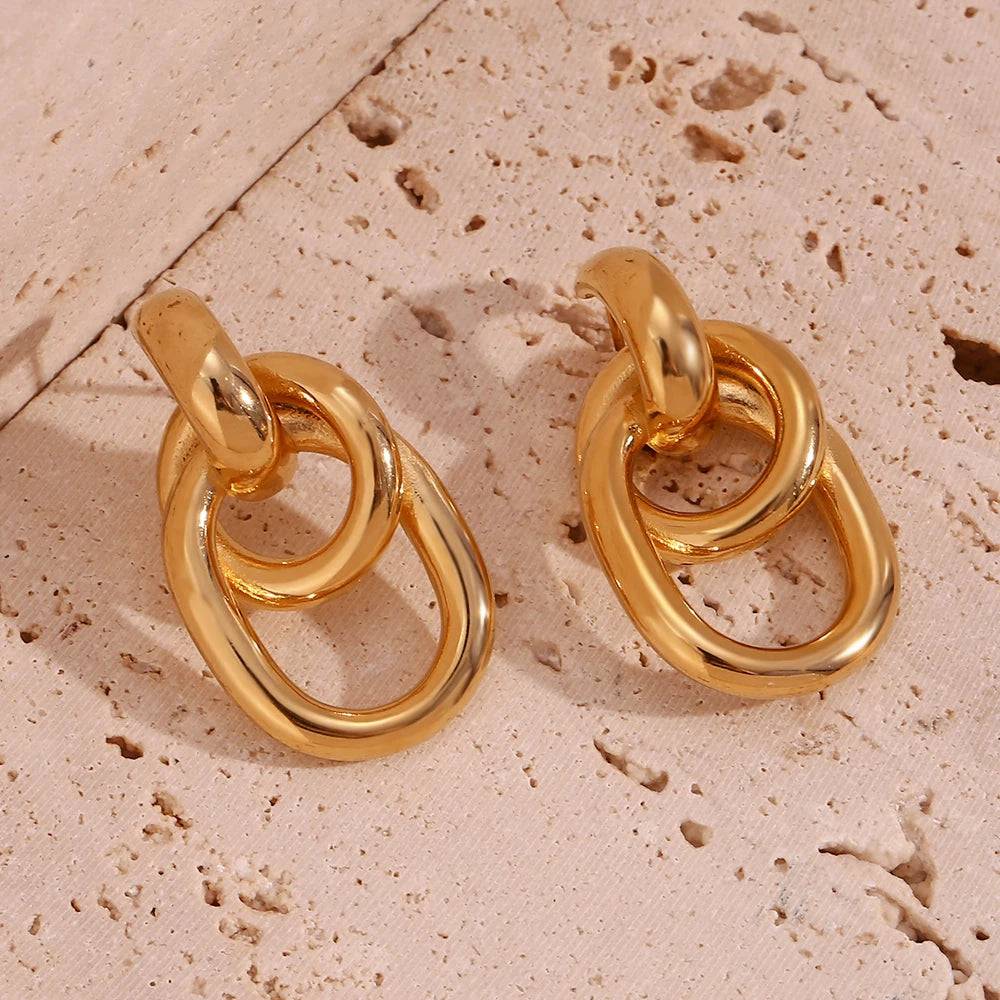 18K Gold Plated Chain Hooped Stainless Steel Stud Earrings - Tarot Treasures