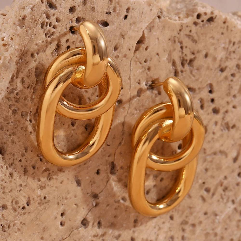 18K Gold Plated Chain Hooped Stainless Steel Stud Earrings - Tarot Treasures