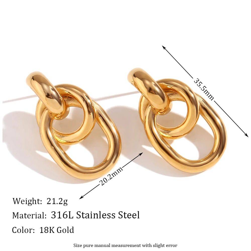 18K Gold Plated Chain Hooped Stainless Steel Stud Earrings - Tarot Treasures