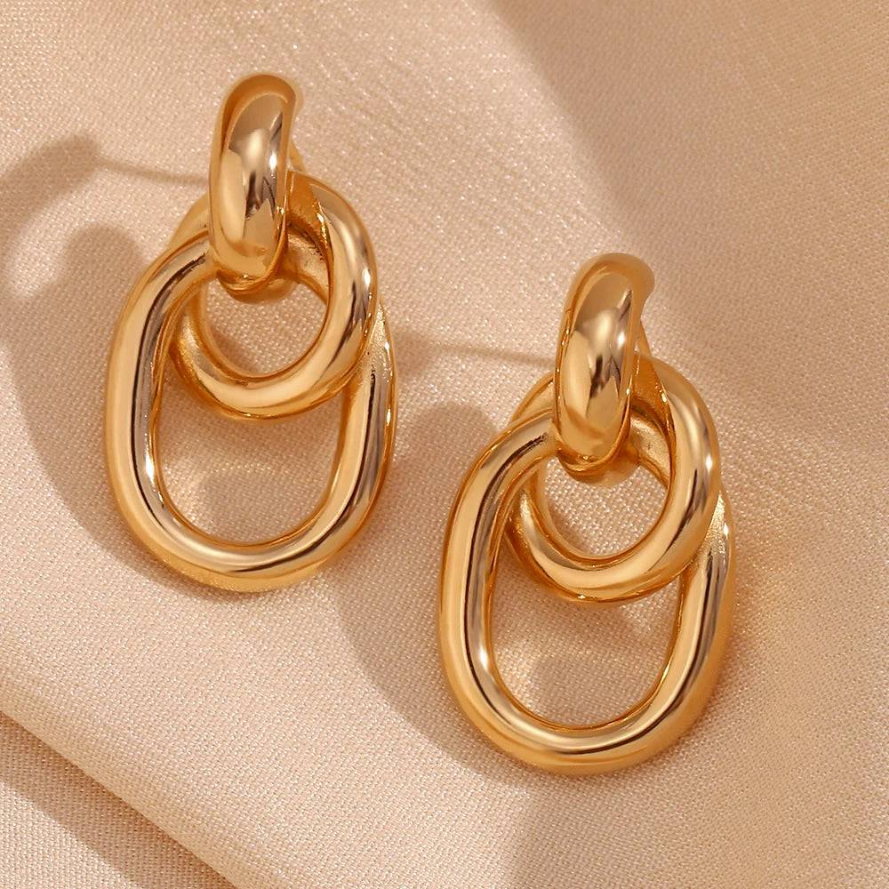 18K Gold Plated Chain Hooped Stainless Steel Stud Earrings - Tarot Treasures