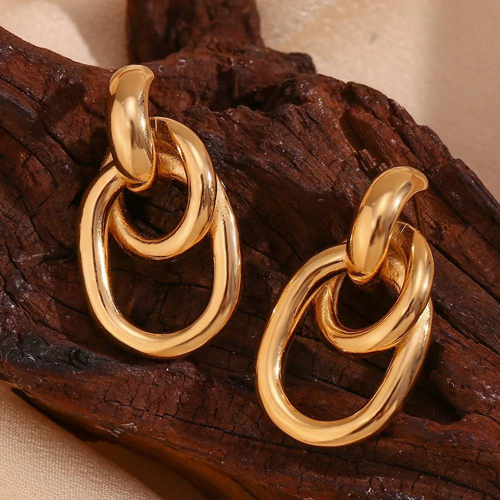 18K Gold Plated Chain Hooped Stainless Steel Stud Earrings - Tarot Treasures