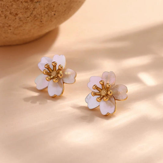 18K Gold Plated Cherry Blossom Stainless Steel Tarnish Free Earrings - Tarot Treasures