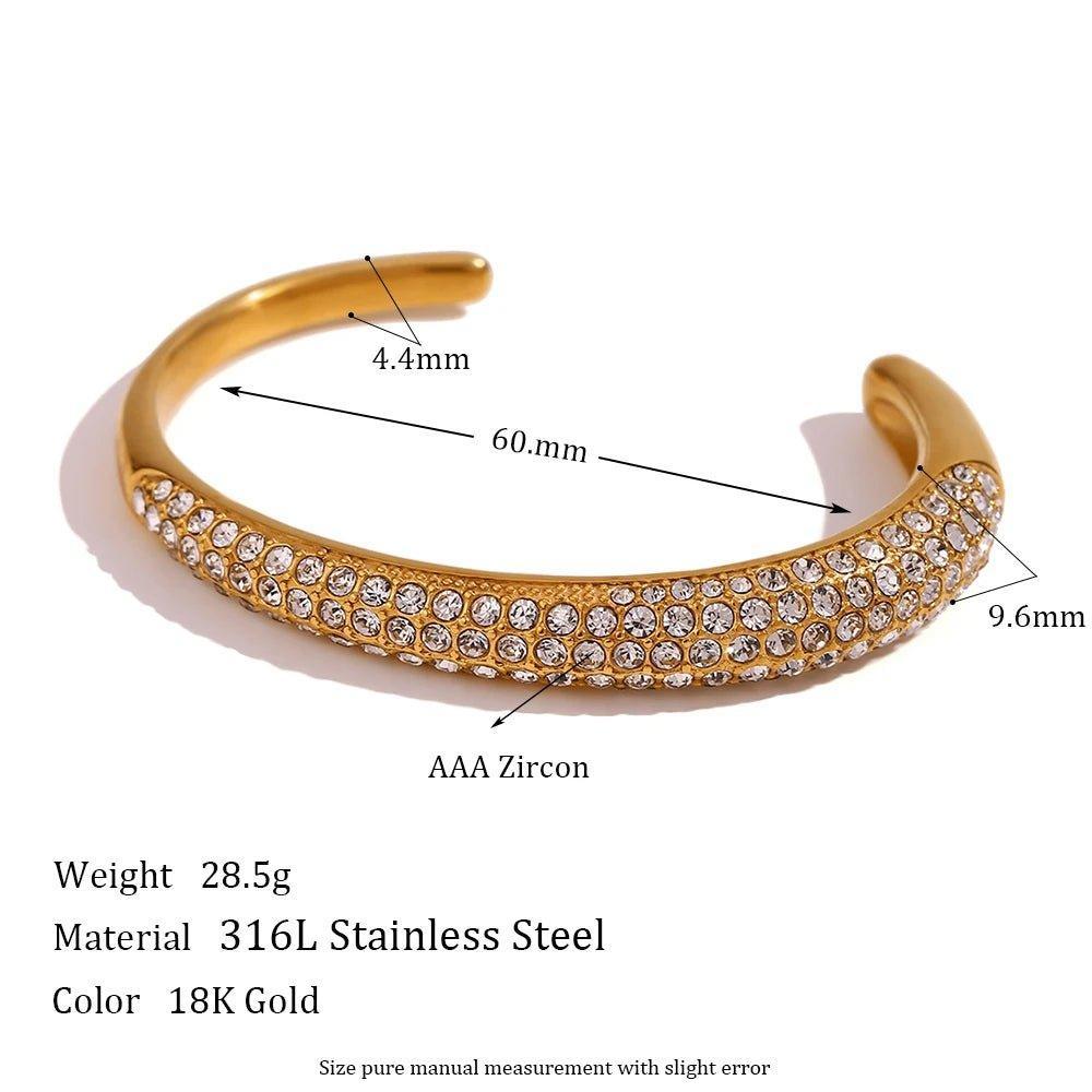 18K Gold Plated Chunky Zirconia Crystal Stainless Steel Tarnish Free Bangle - Tarot Treasures