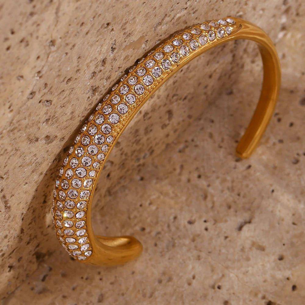 18K Gold Plated Chunky Zirconia Crystal Stainless Steel Tarnish Free Bangle - Tarot Treasures