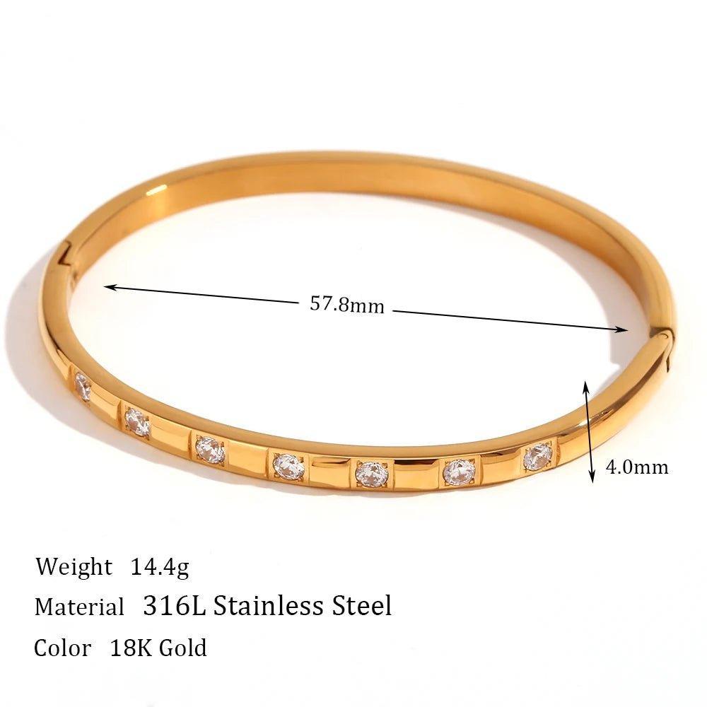 18K Gold Plated Clear Rhinestone Stainless Steel Tarnish Free Bangle - Tarot Treasures