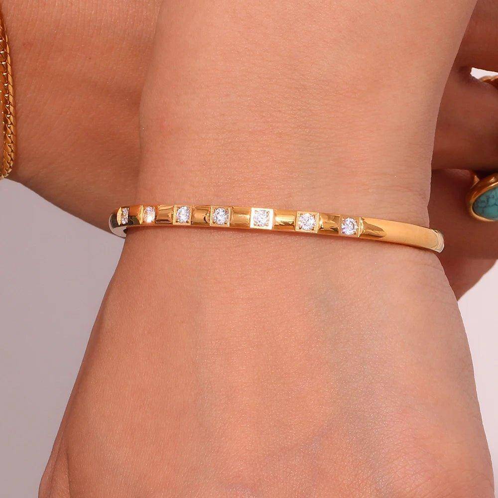 18K Gold Plated Clear Rhinestone Stainless Steel Tarnish Free Bangle - Tarot Treasures