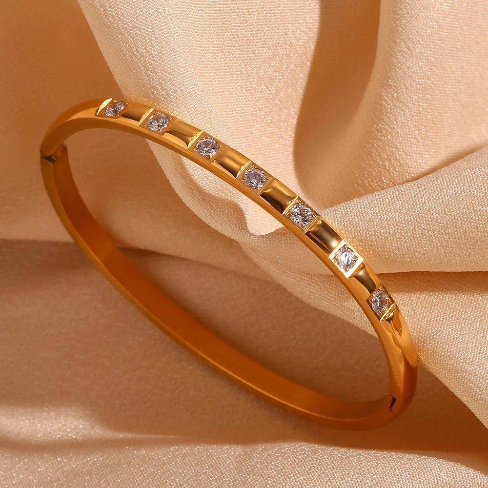 18K Gold Plated Clear Rhinestone Stainless Steel Tarnish Free Bangle - Tarot Treasures