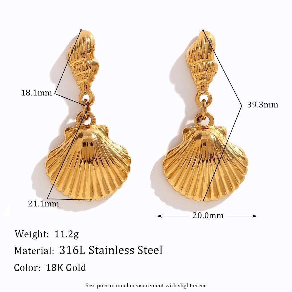 18K Gold Plated Conch Shell Tarnish Free Dangle Earrings - Tarot Treasures