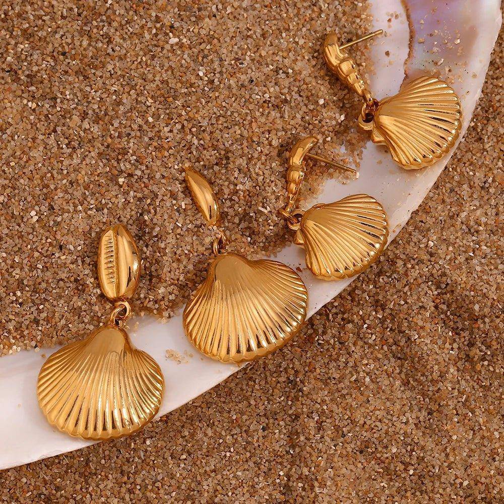 18K Gold Plated Conch Shell Tarnish Free Dangle Earrings - Tarot Treasures