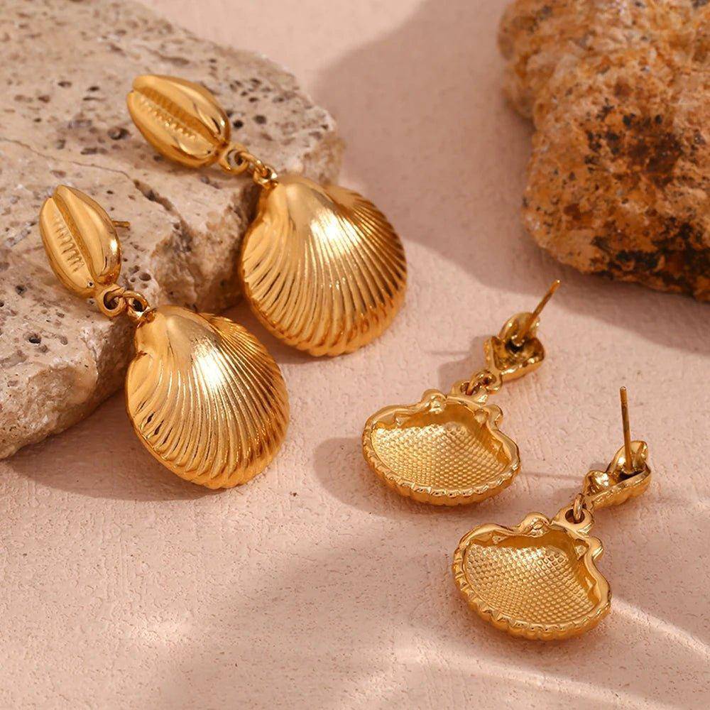 18K Gold Plated Conch Shell Dangle Earrings Tarot Treasures
