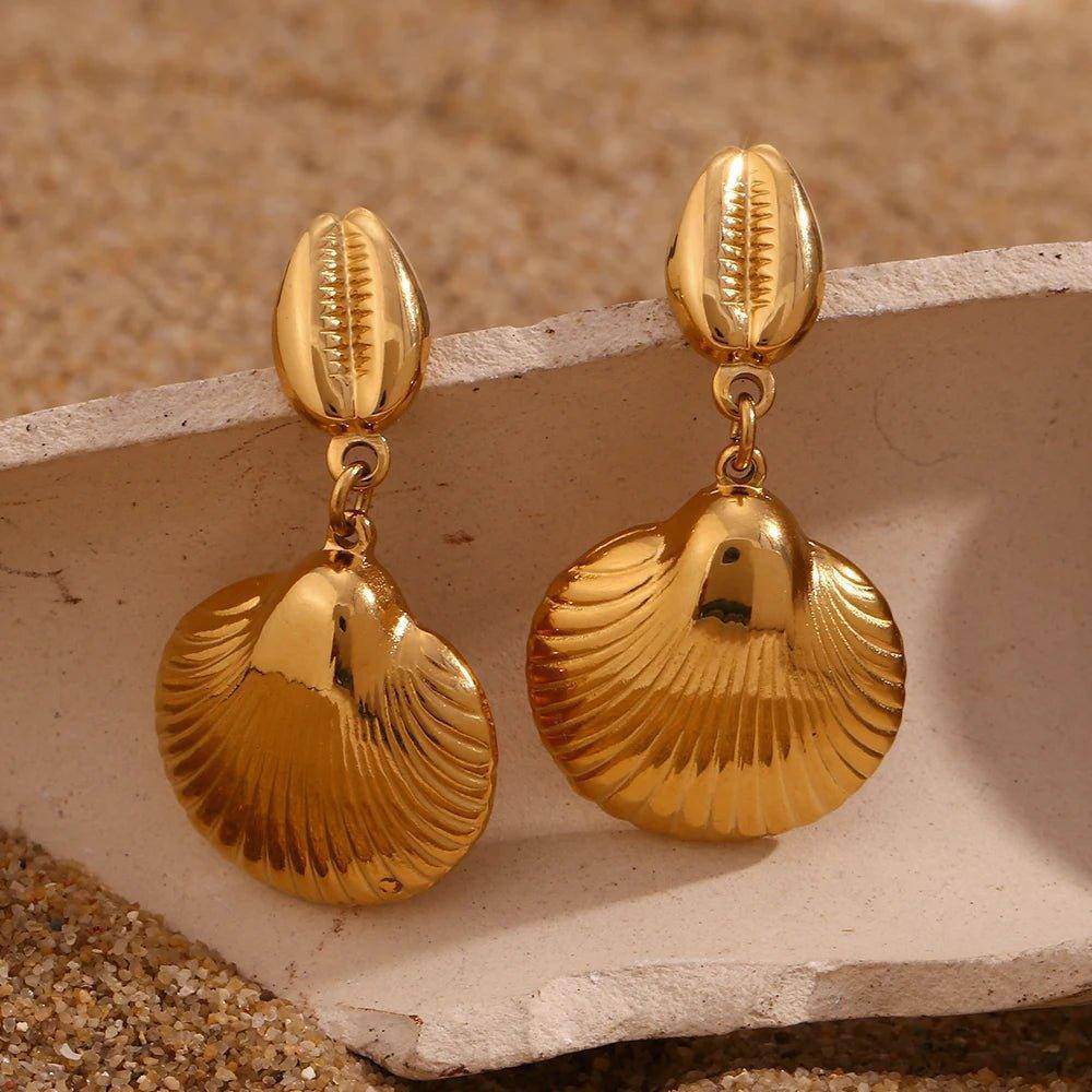 18K Gold Plated Conch Shell Tarnish Free Dangle Earrings - Tarot Treasures