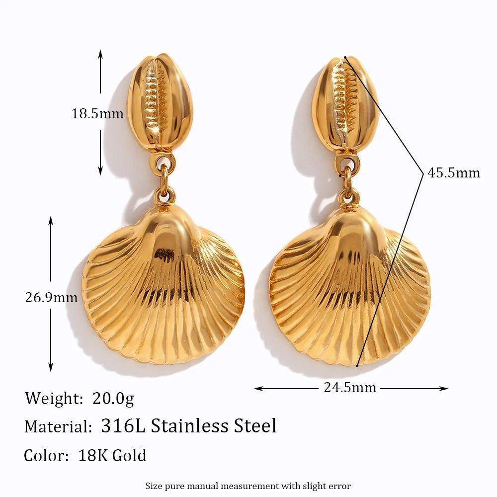 18K Gold Plated Conch Shell Tarnish Free Dangle Earrings - Tarot Treasures