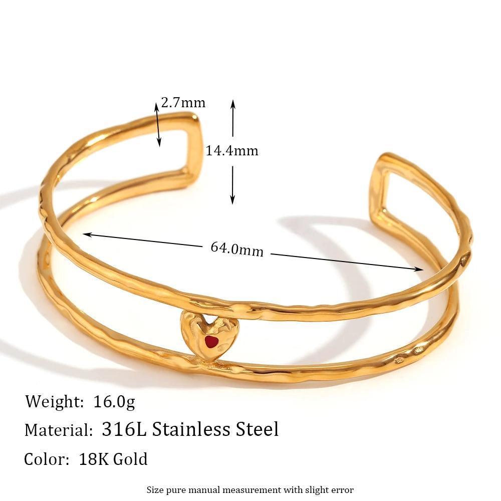 18K Gold Plated Double Heart Stainless Steel Tarnish Free Bangle Bracelets - Tarot Treasures