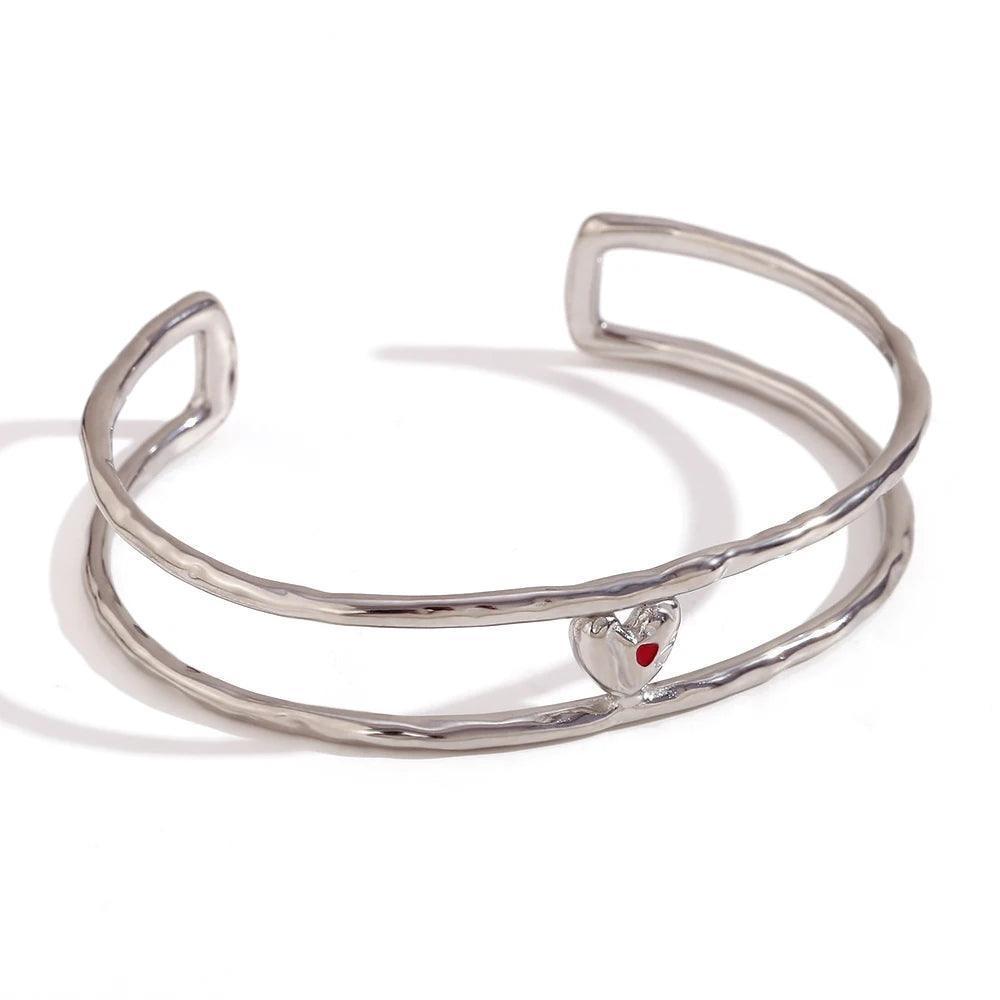 18K Gold Plated Double Heart Stainless Steel Tarnish Free Bangle Bracelets - Tarot Treasures
