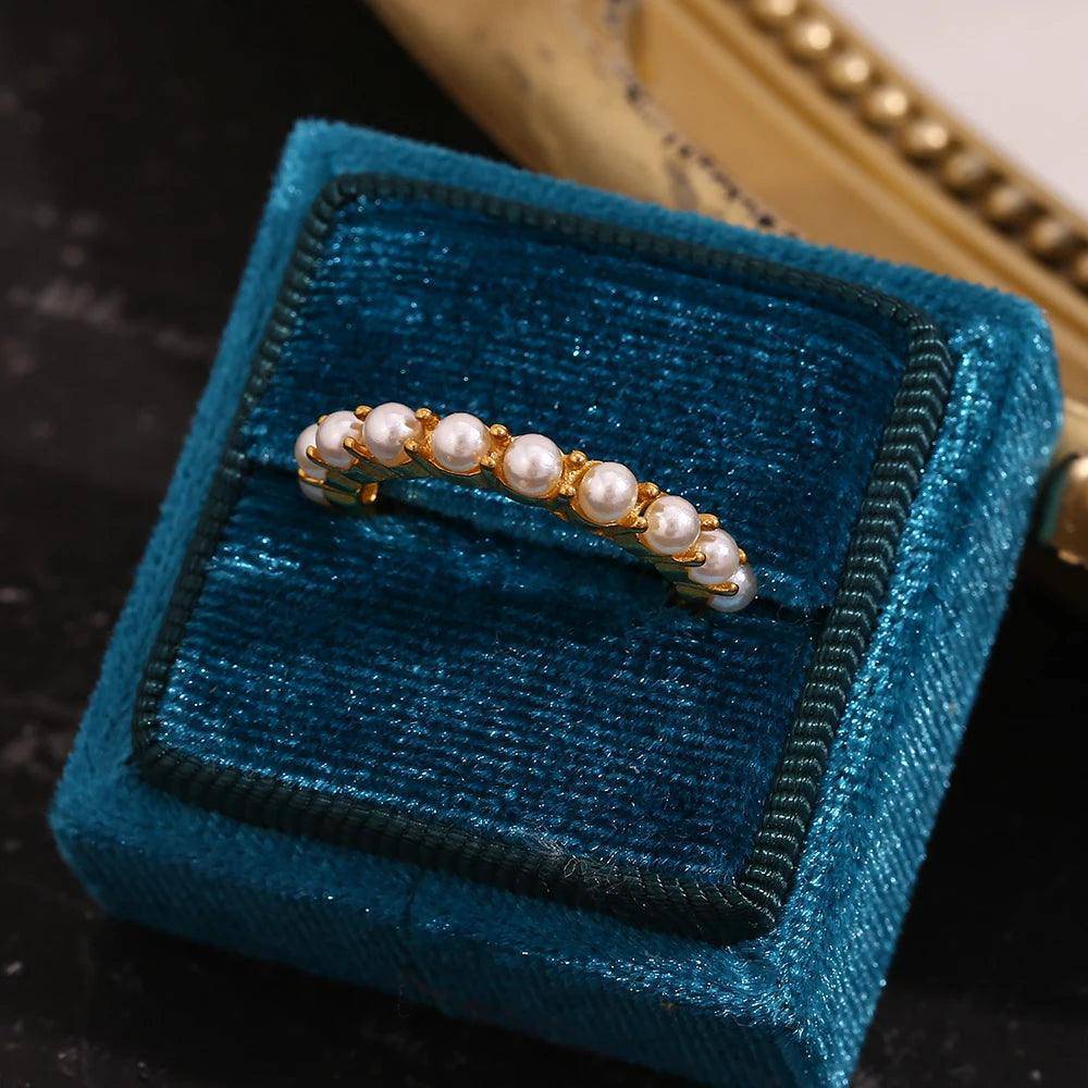 18K Gold Plated Elegant Faux Pearls Stainless Steel Tarnish Free Ring - Tarot Treasures