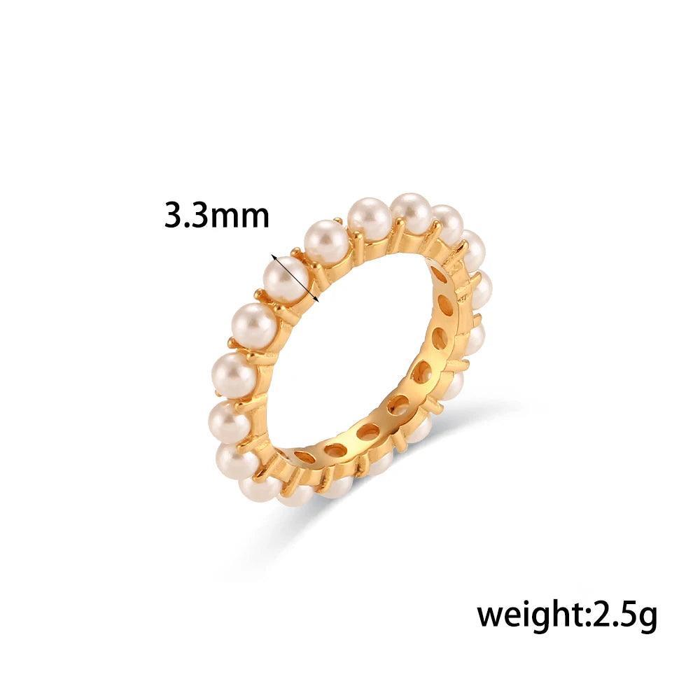 18K Gold Plated Elegant Faux Pearls Stainless Steel Tarnish Free Ring - Tarot Treasures