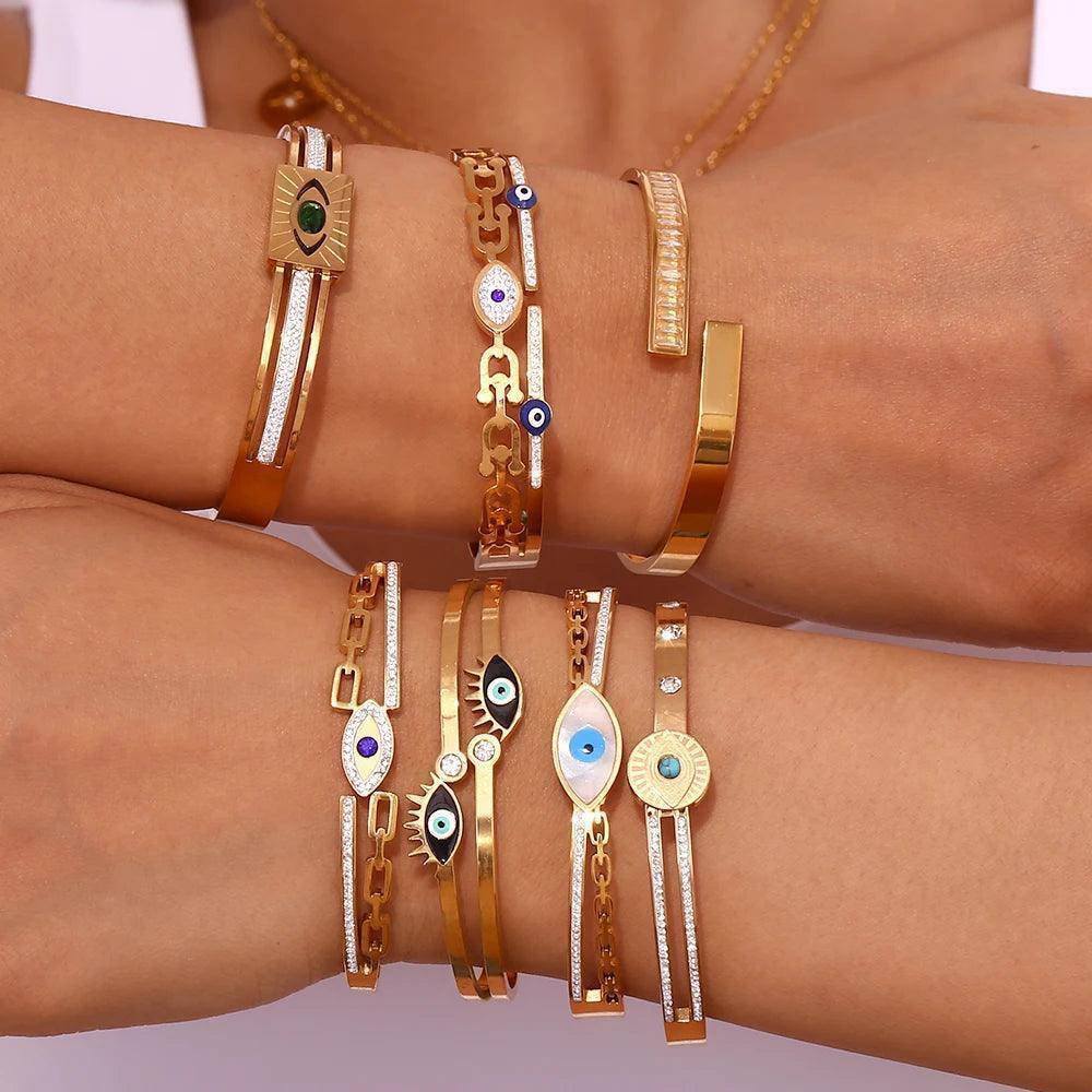 18K Gold Plated Evil Eye Stainless Steel Tarnish Free Bracelets - Tarot Treasures