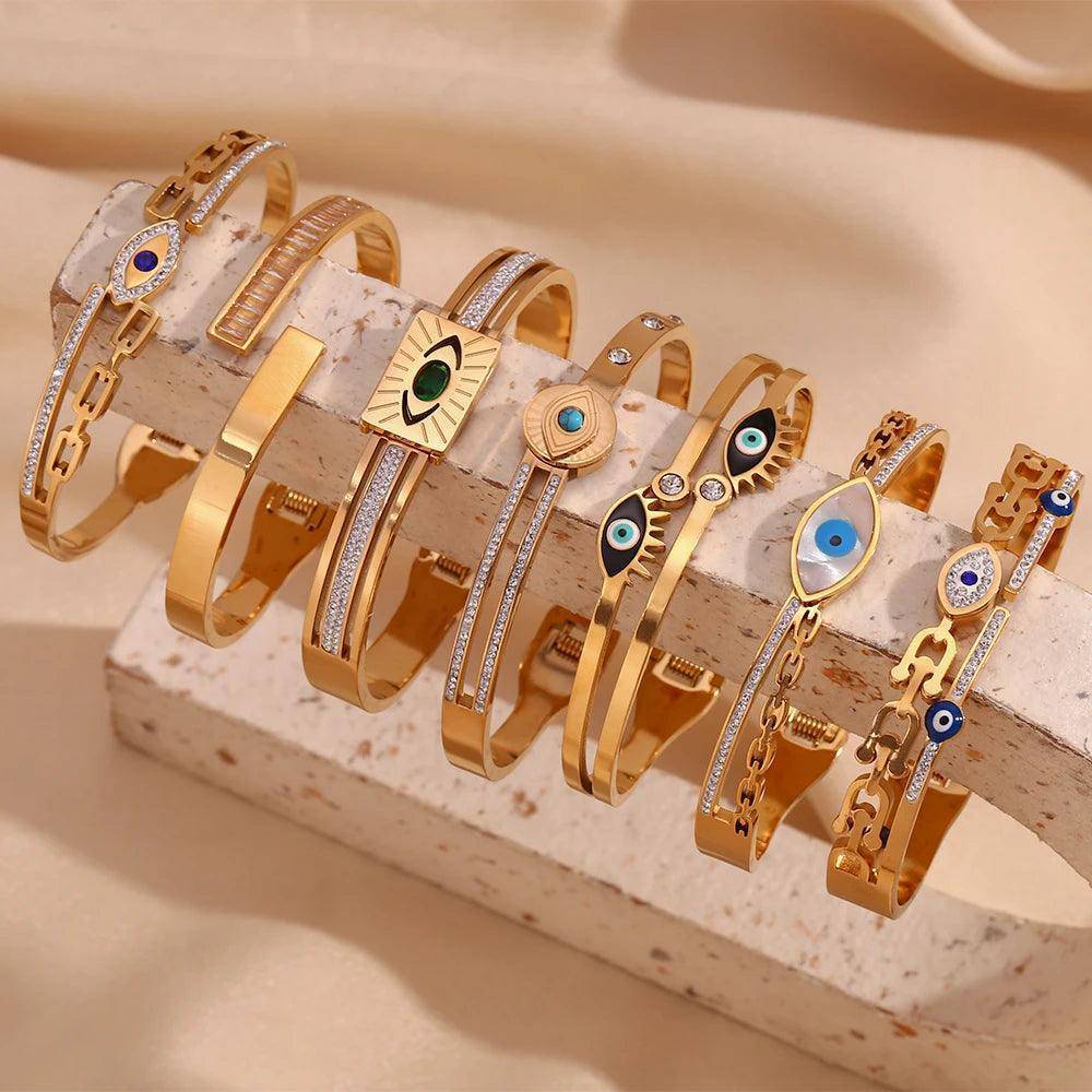 18K Gold Plated Evil Eye Stainless Steel Tarnish Free Bracelets - Tarot Treasures