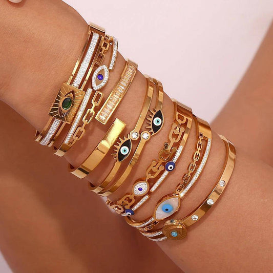 18K Gold Plated Evil Eye Stainless Steel Tarnish Free Bracelets - Tarot Treasures