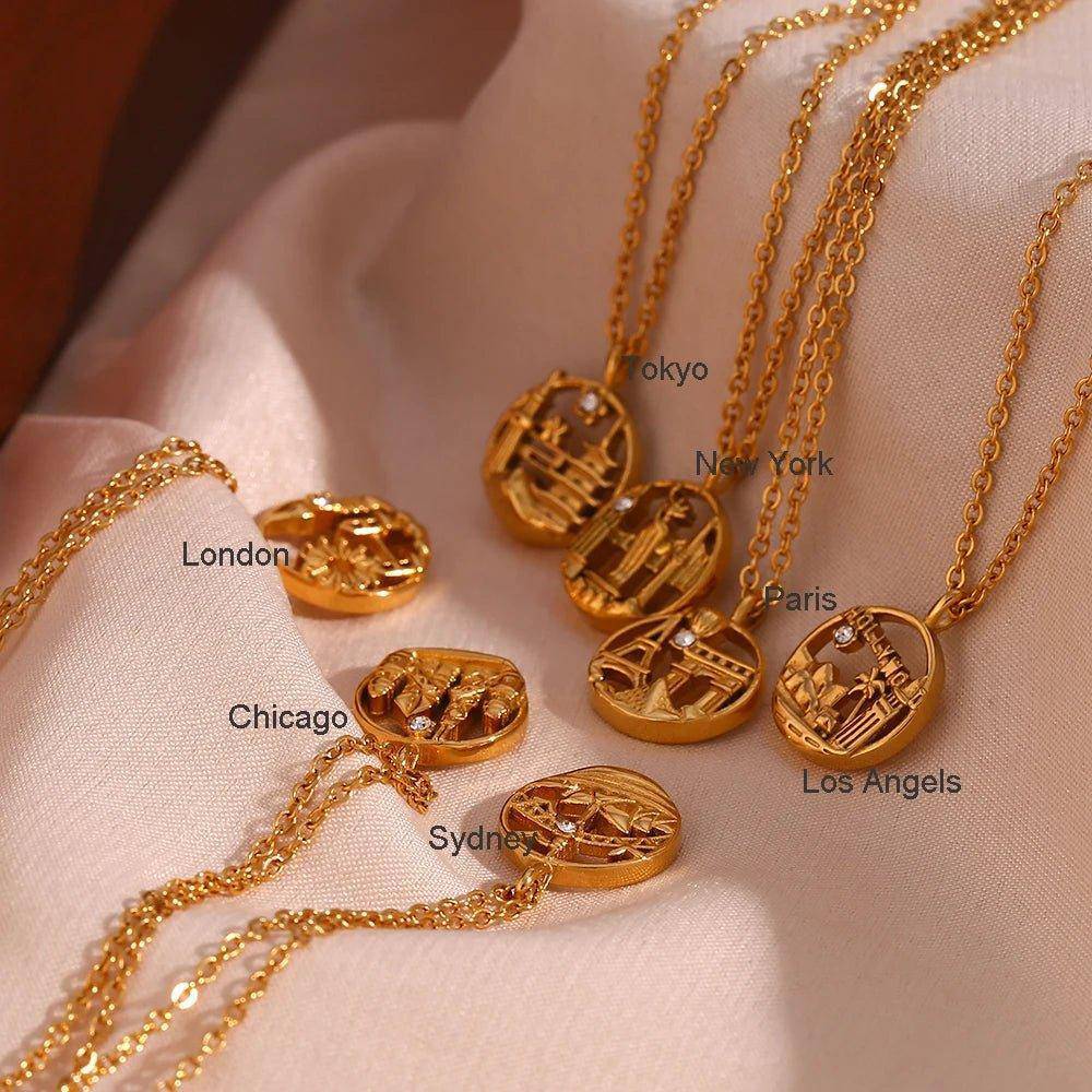 18K Gold Plated Famous Cities Stainless Steel Tarnish Free Pendant Necklaces - Tarot Treasures