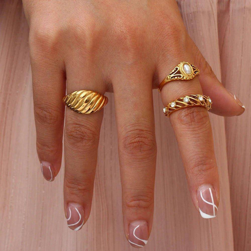 18K Gold Plated Faux Pearl Stainless Steel Tarnish Free Ring - Tarot Treasures