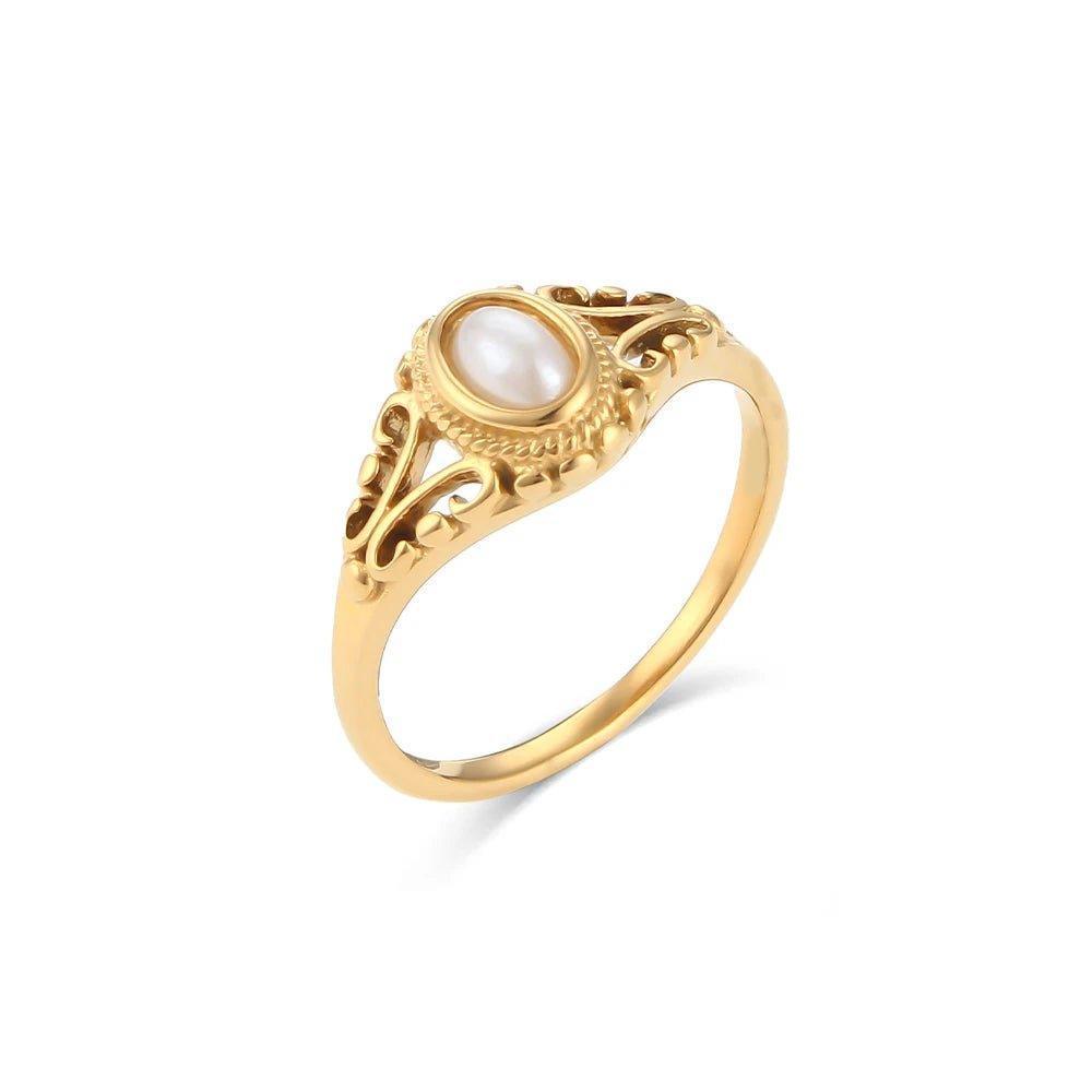18K Gold Plated Faux Pearl Stainless Steel Tarnish Free Ring - Tarot Treasures