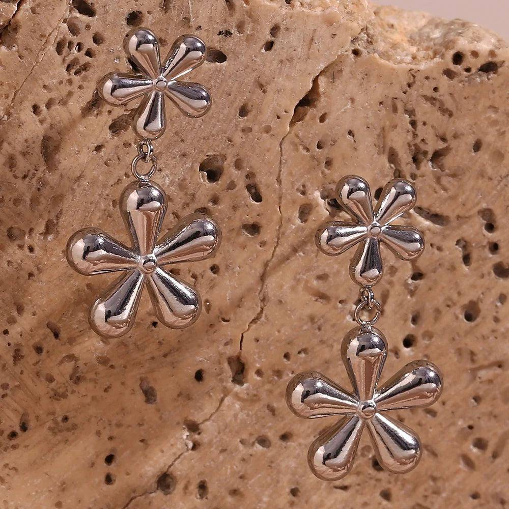 18K Gold Plated Flower Stainless Steel Tarnish Free Drop Earrings - Tarot Treasures