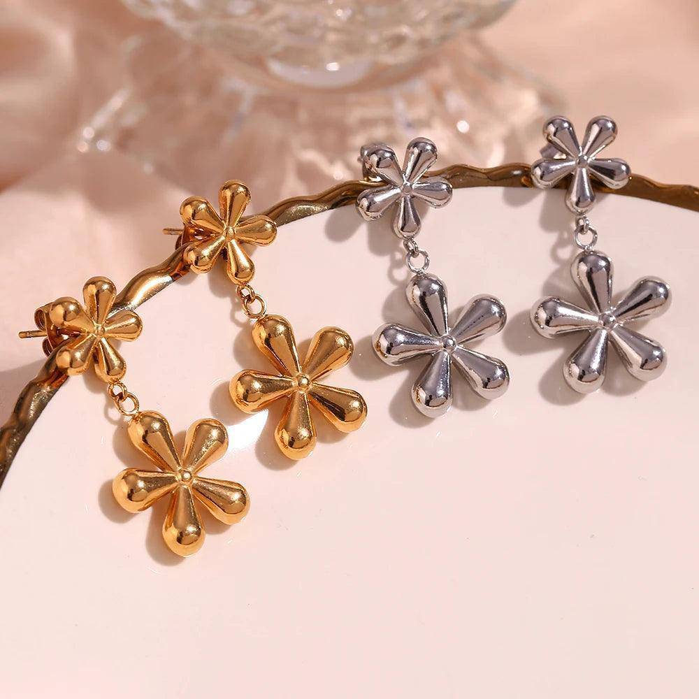 18K Gold Plated Flower Stainless Steel Tarnish Free Drop Earrings - Tarot Treasures