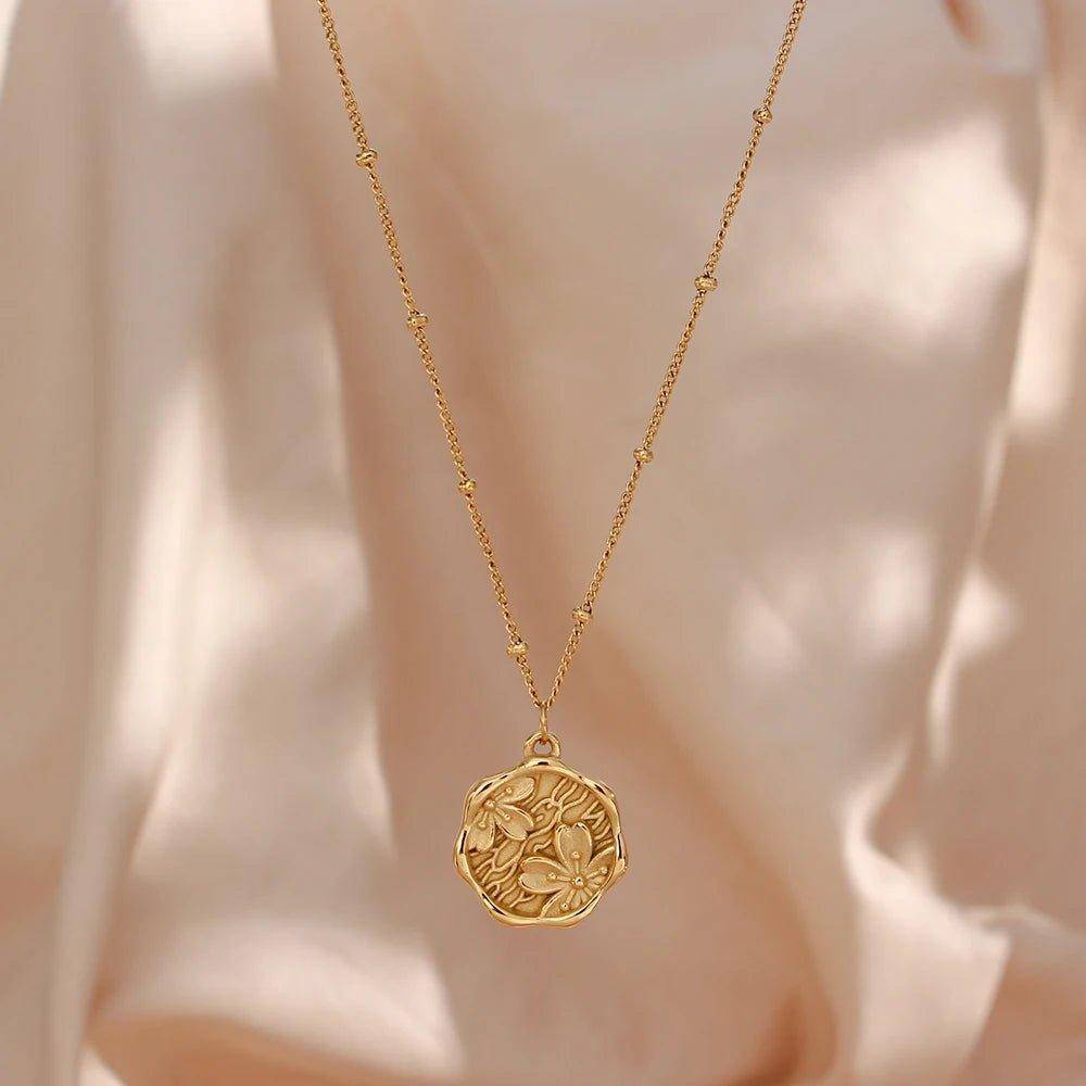 18K Gold Plated Flower Stainless Steel Tarnish Free Pendant Necklace - Tarot Treasures