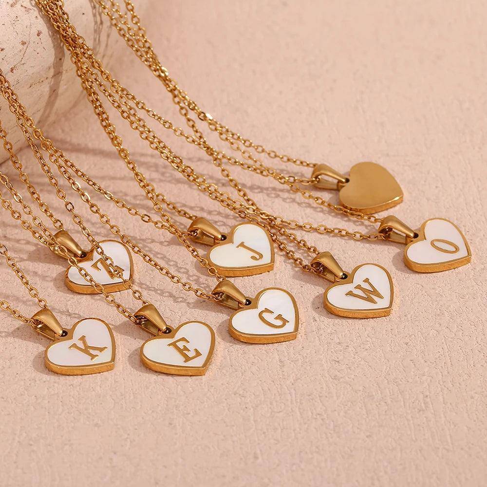 18K Gold Plated Heart Initial Stainless Steel Tarnish Free Pendant Necklace - Tarot Treasures