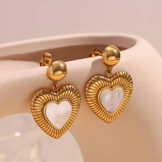 18K Gold Plated Heart Stainless Steel Tarnish Free Pendant Earrings - Tarot Treasures