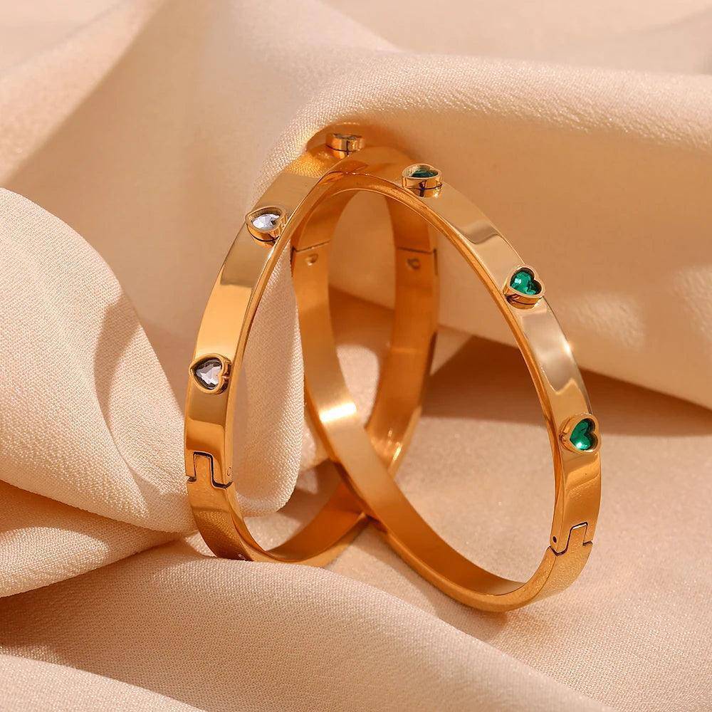 18K Gold Plated Heart Zircon Stainless Steel Tarnish Free Clasp Bracelet - Tarot Treasures