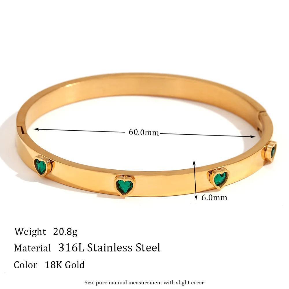 18K Gold Plated Heart Zircon Stainless Steel Tarnish Free Clasp Bracelet - Tarot Treasures