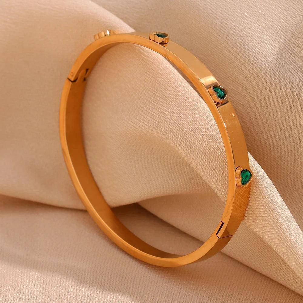 18K Gold Plated Heart Zircon Stainless Steel Tarnish Free Clasp Bracelet - Tarot Treasures