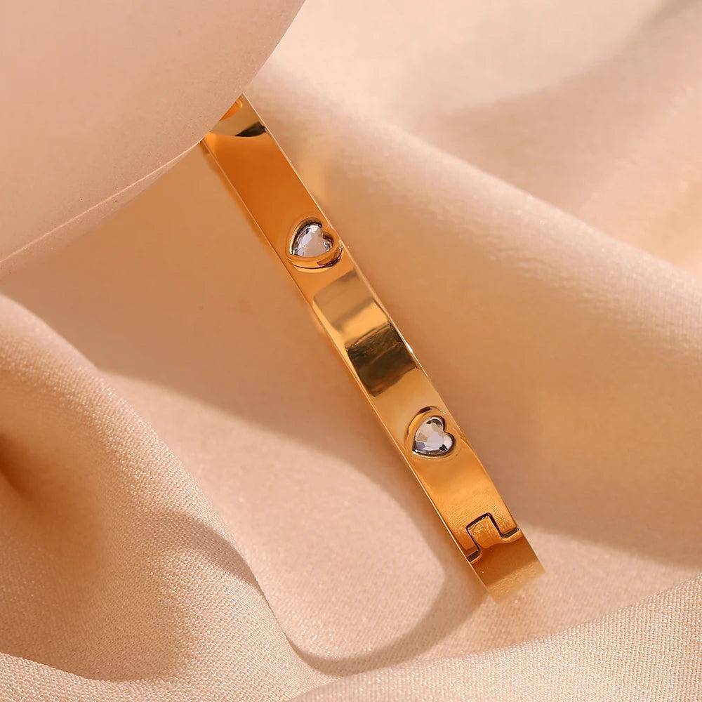 18K Gold Plated Heart Zircon Stainless Steel Tarnish Free Clasp Bracelet - Tarot Treasures