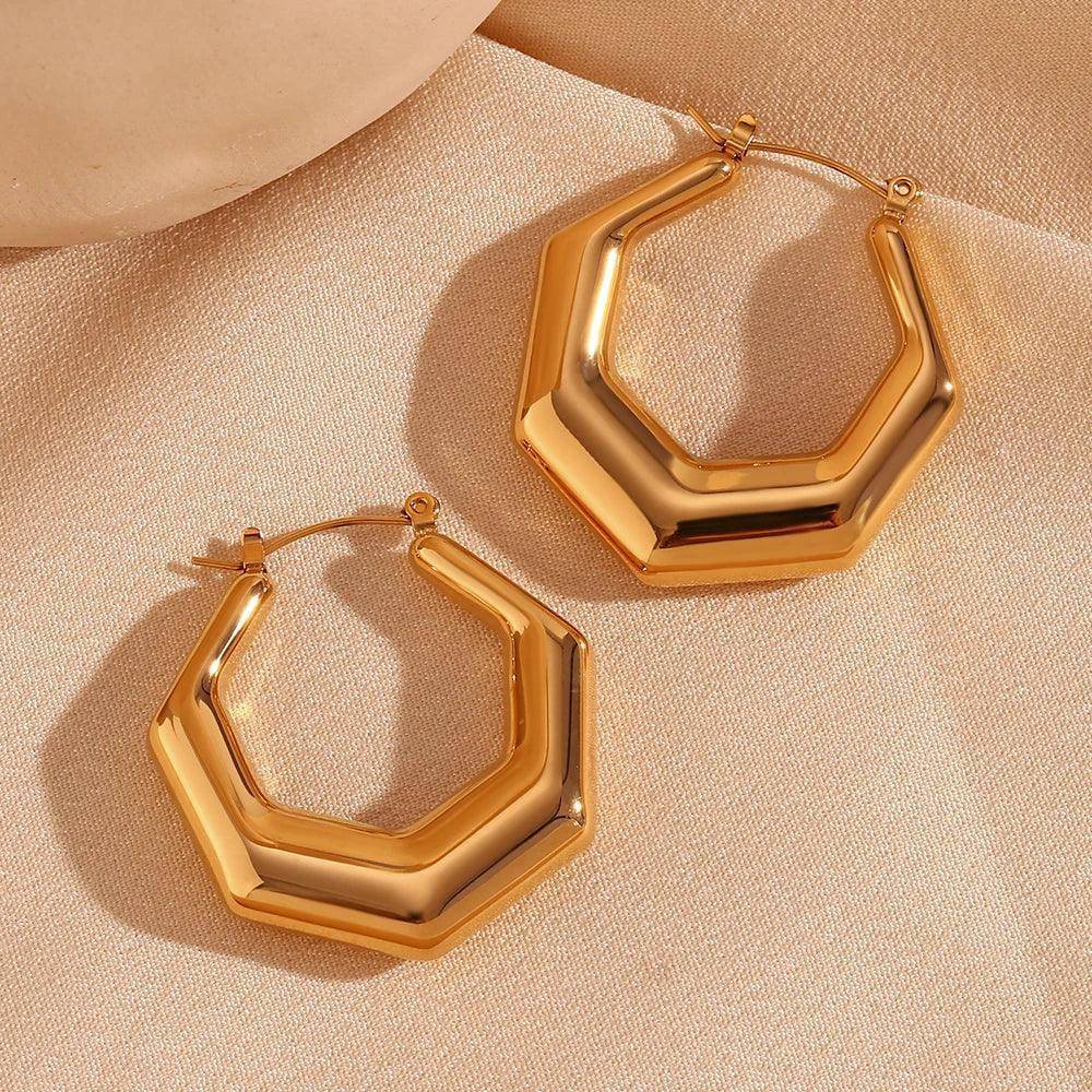 18K Gold Plated Hexagonal Hollow Tarnish Free Hoop Earrings - Tarot Treasures