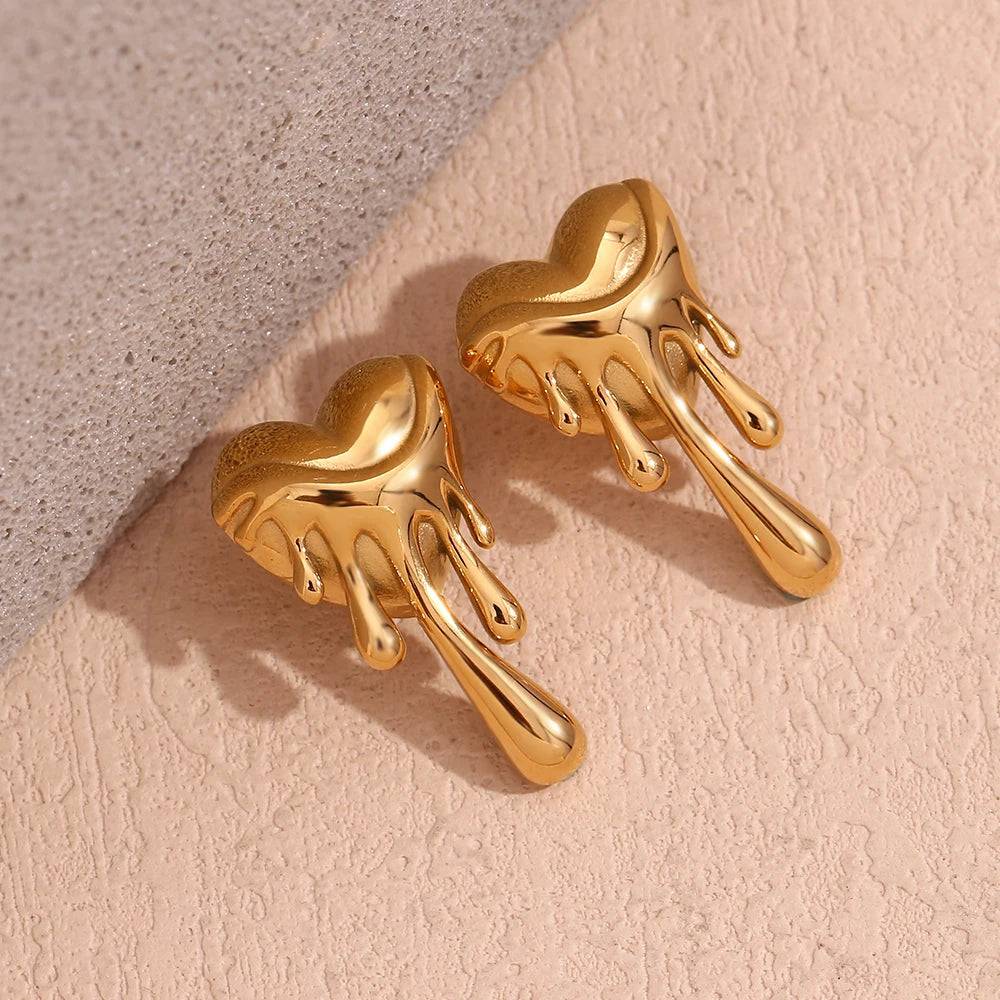 18K Gold Plated Lava Melting Heart Stainless Steel Earrings - Tarot Treasures